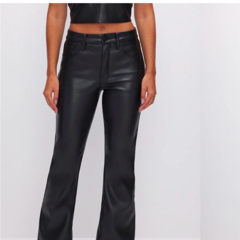 Good American Black Faux Leather Pants size 8 NWT